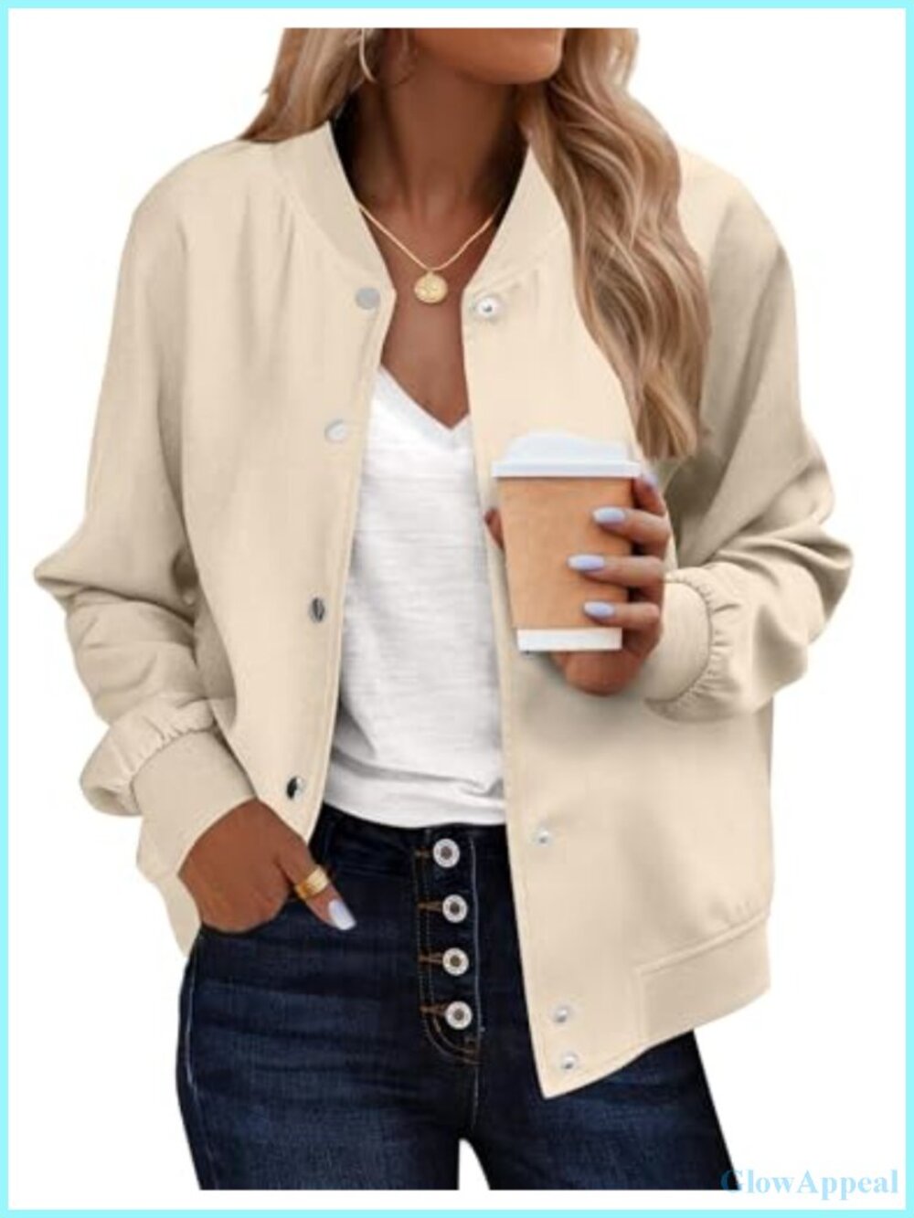 Zeagoo Bomber Jacket Varsity Snap Button Down Pockets Outerwear